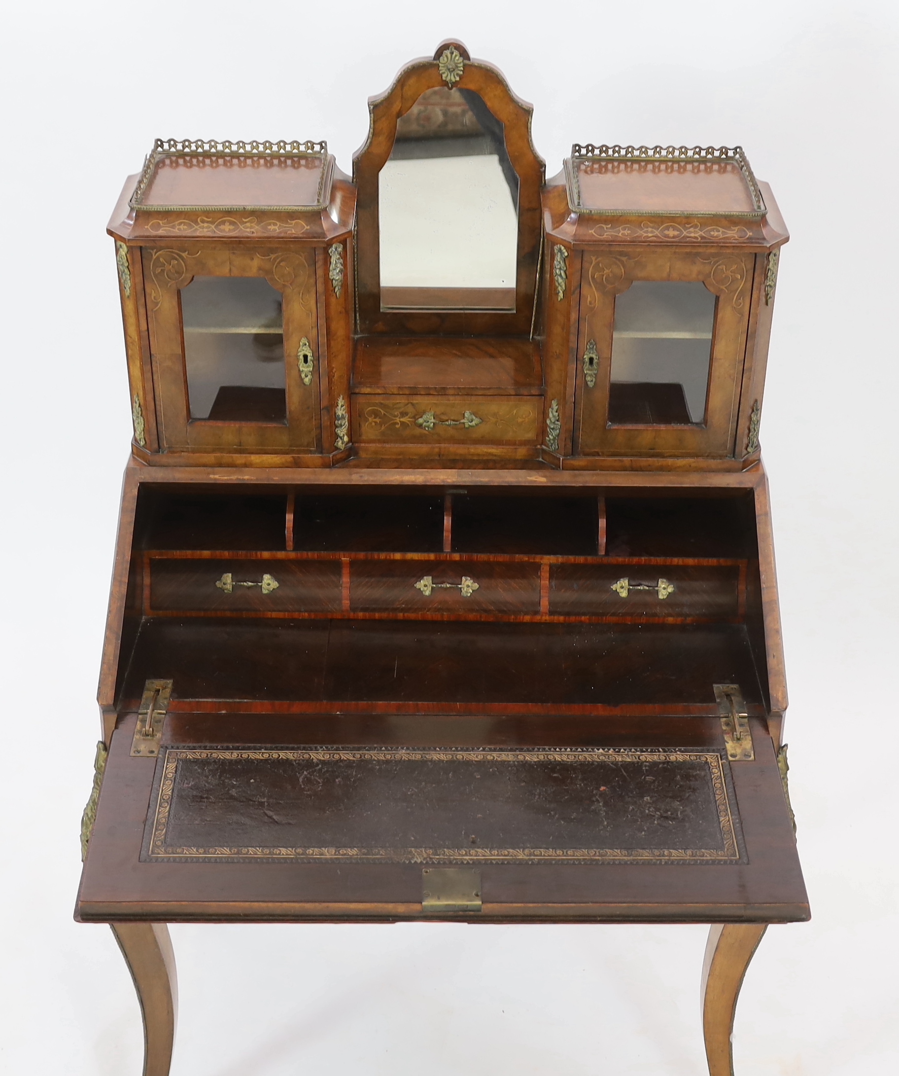 A Victorian marquetry inlaid walnut bonheur du jour